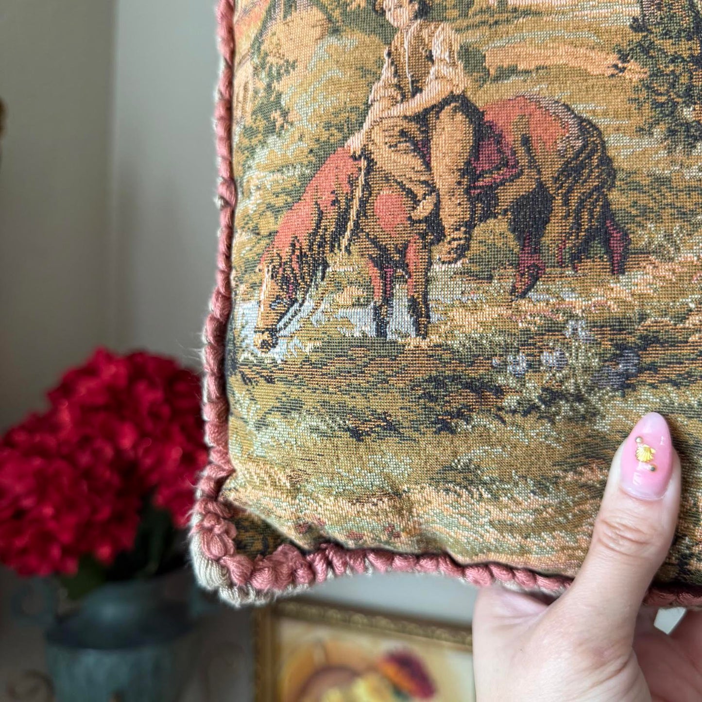 Vintage Needlepoint Tapestry Scenery Pillow