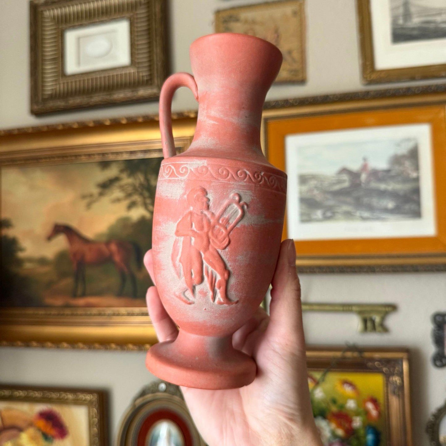 1960s NAPCO Greek Figure Vase Handpainted Red Clay Look