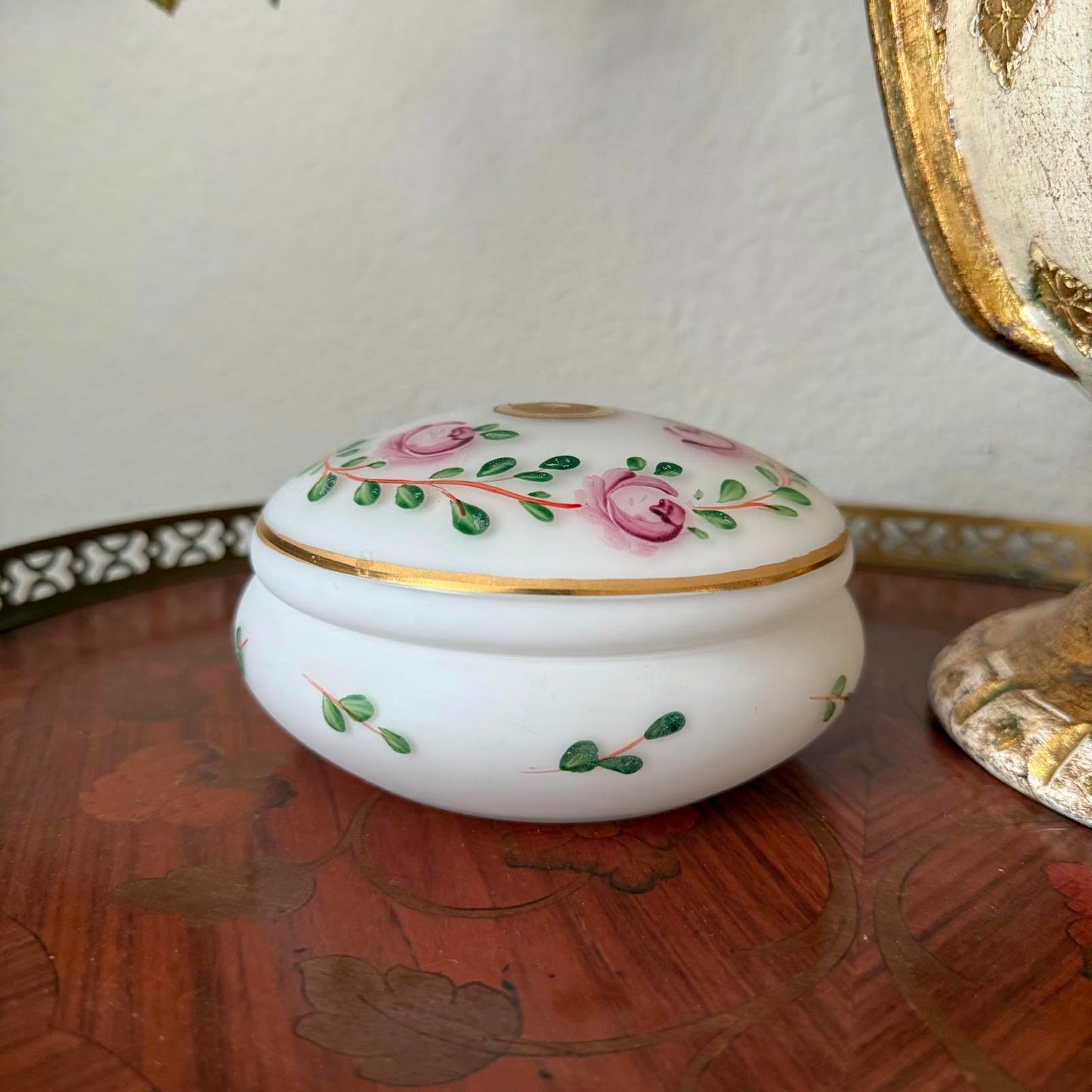 Vintage Hand Painted Floral Lidded Glass Dish