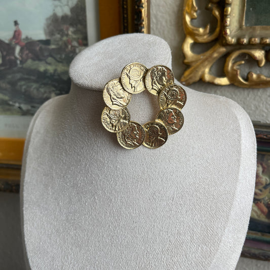 Vintage French gold tone Coin Brooch