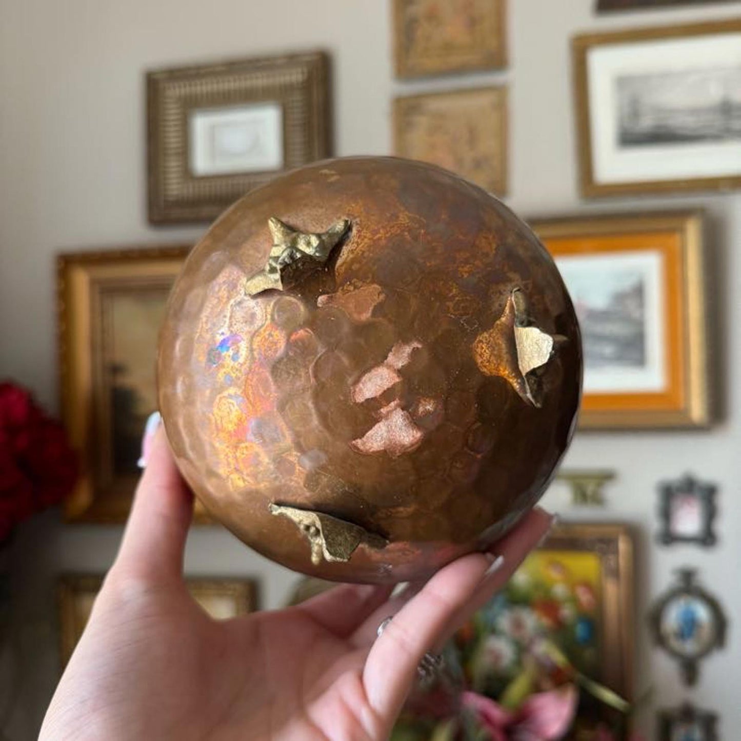 Hammered Copper Pot with Brass Feet
