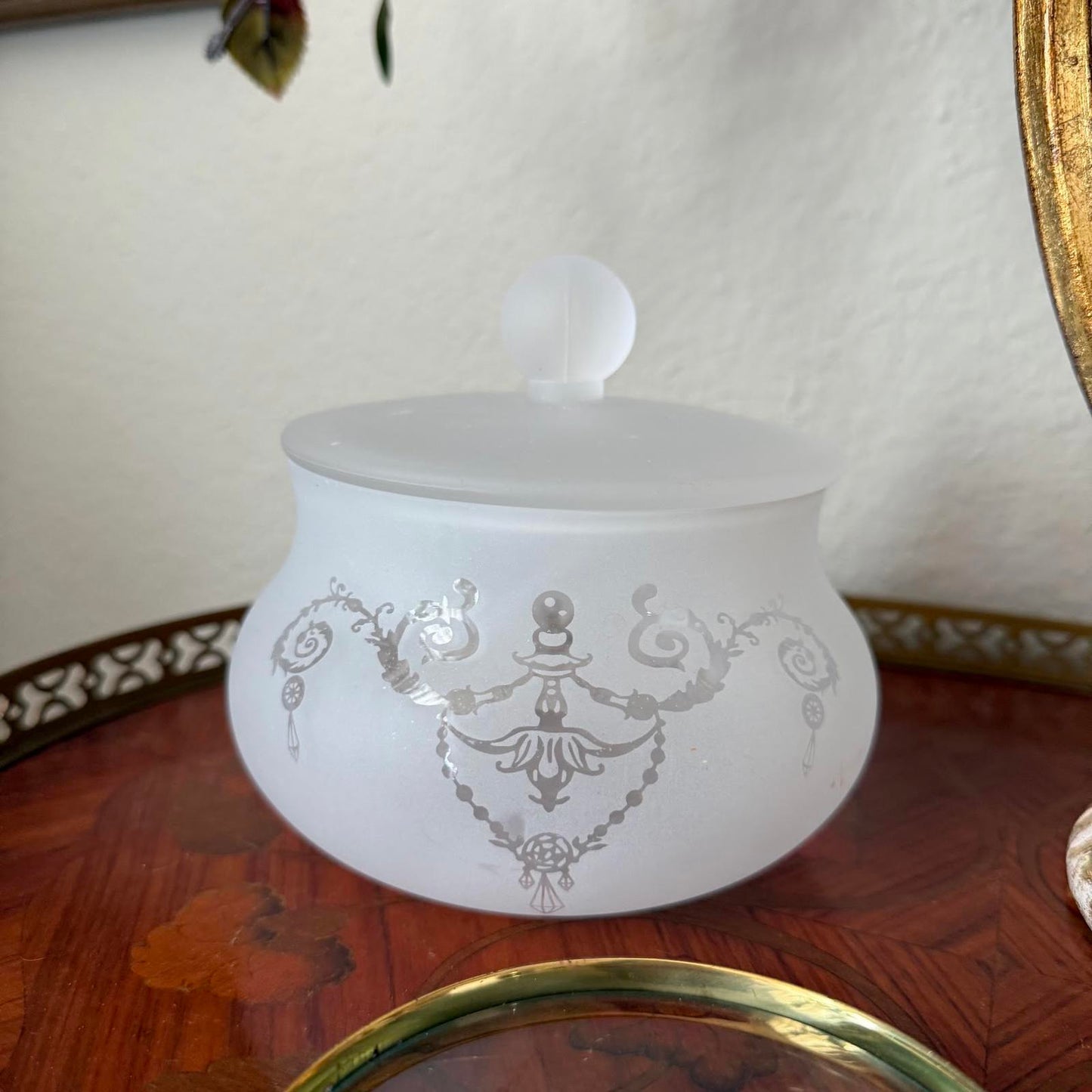 Vintage Frosted Glass Bowl and Lid