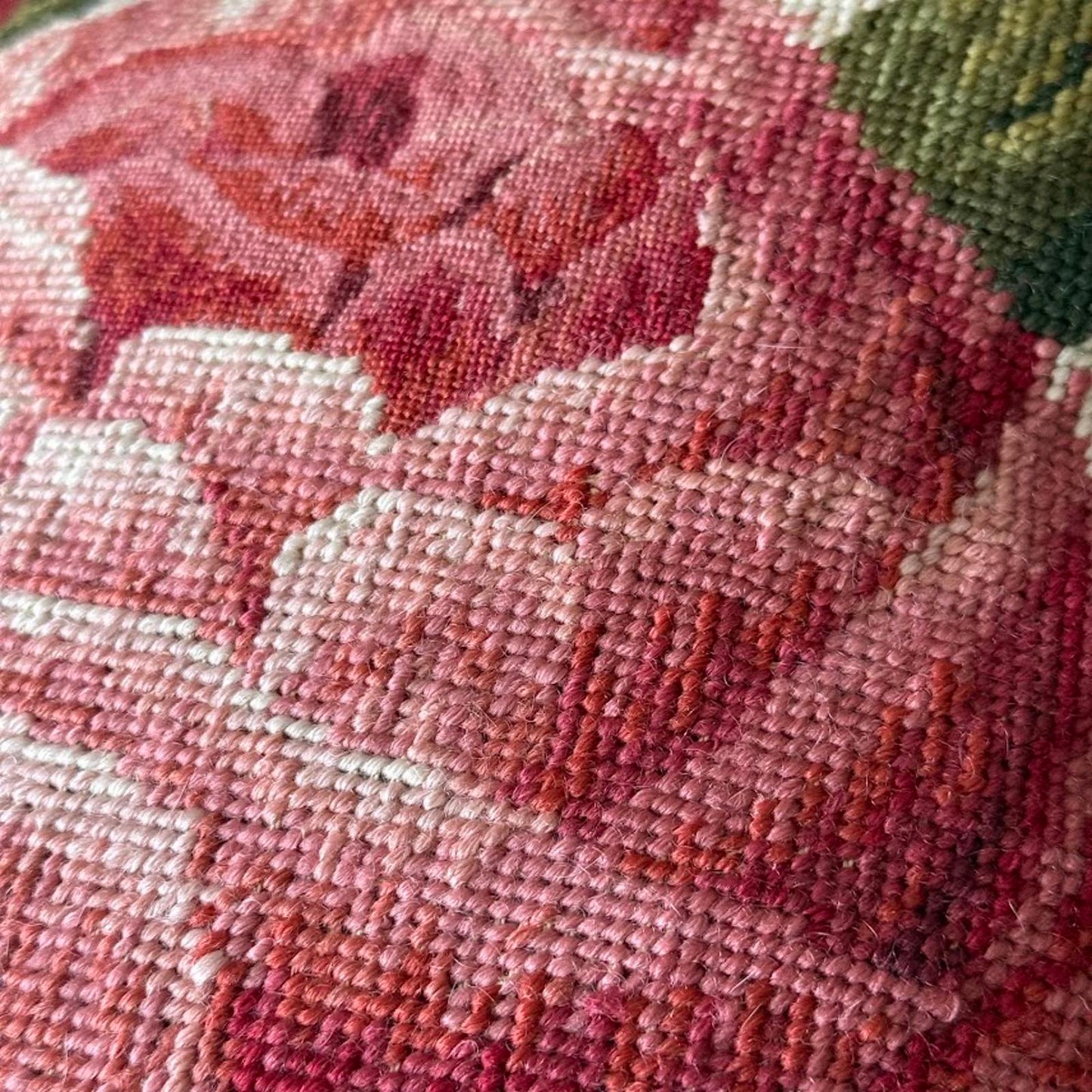Vintage Floral Needlepoint Pillow