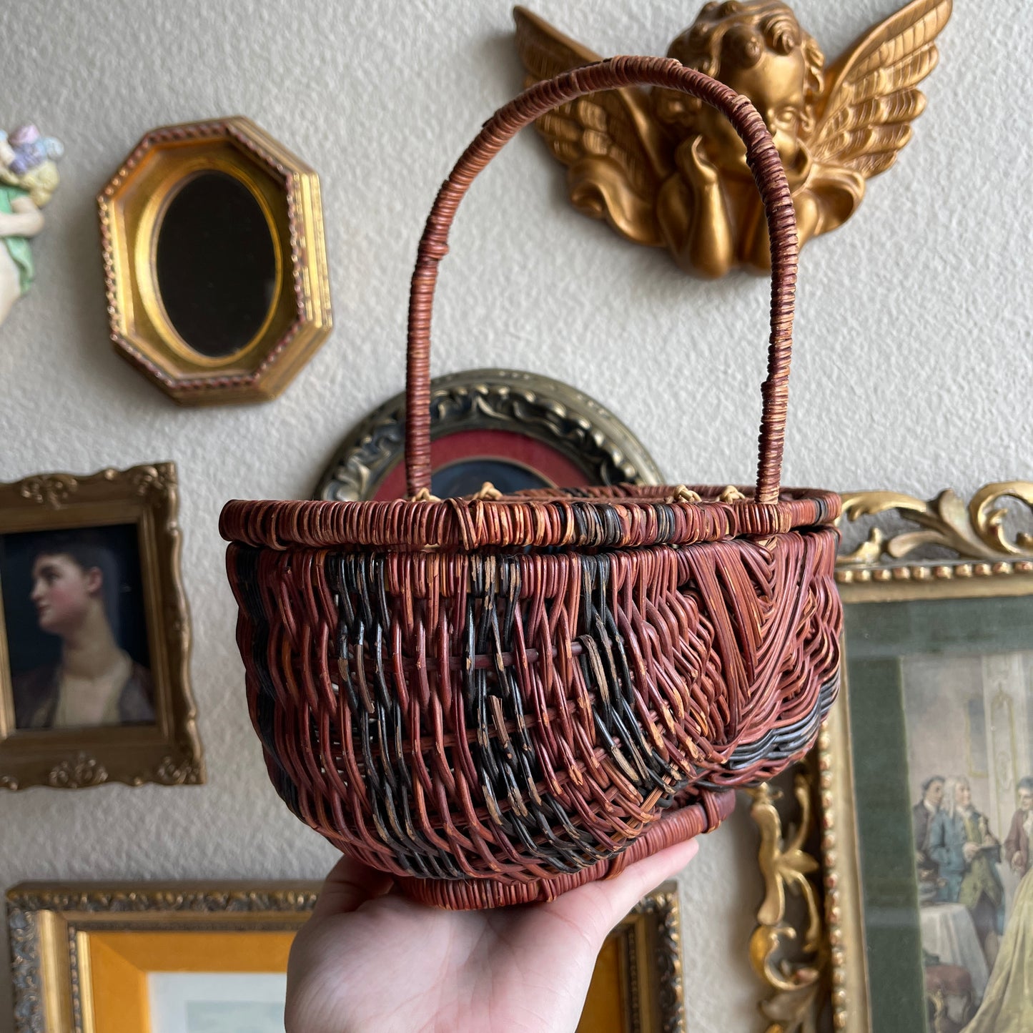 Vintage Farmhouse Flower Basket Double Lids Wicker basket