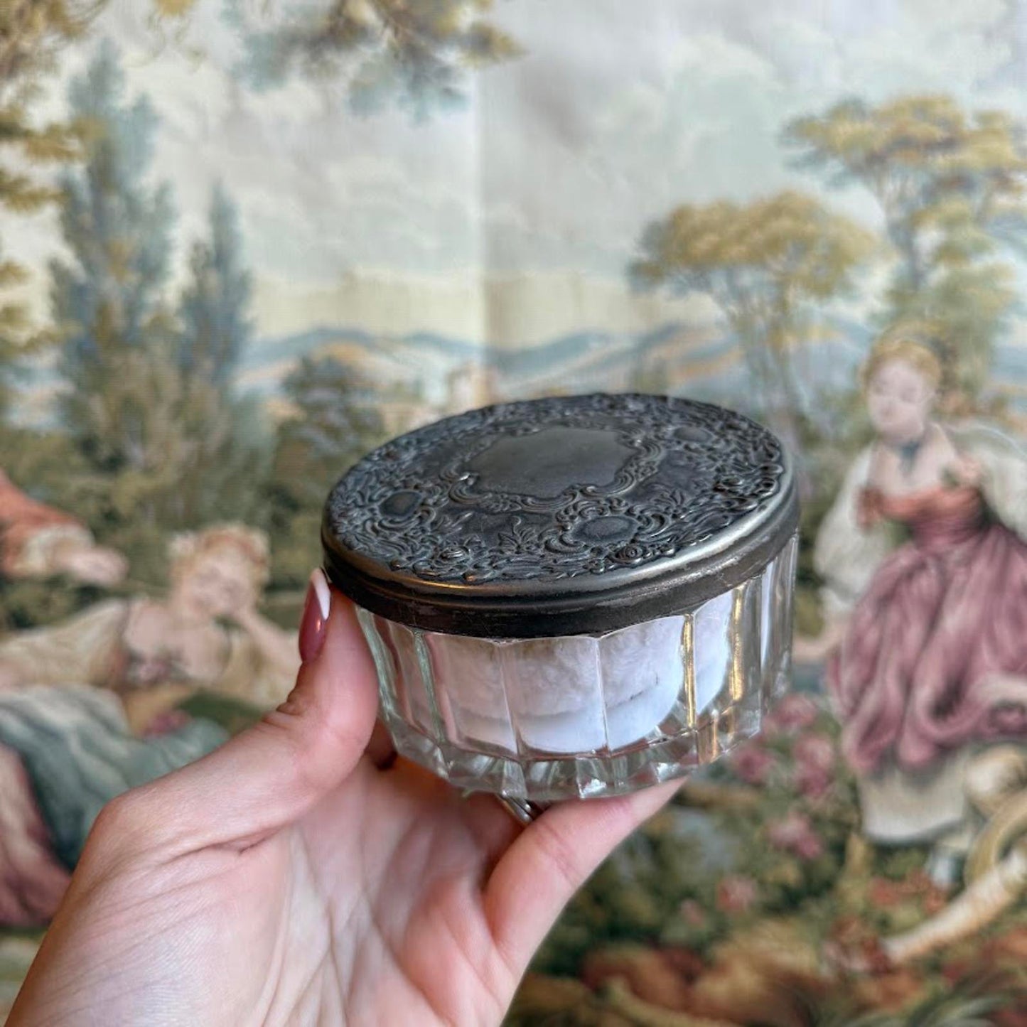 Antique Glass Vanity Powder Jar