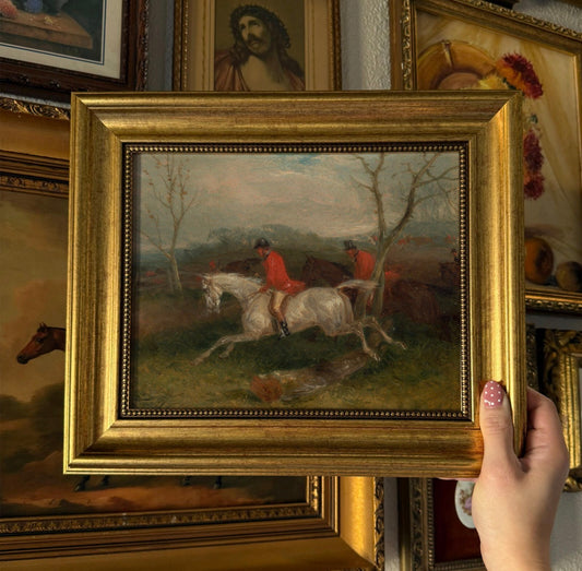 Vintage Style White Horse & Jockey Art Print Framed Size 8x10