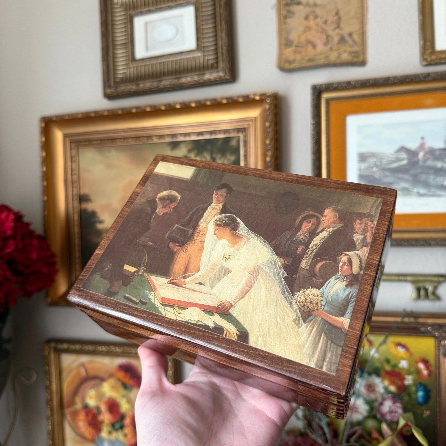 Vintage Edmund Blair Leighton "Signing The Registry" Jewelry Music Box