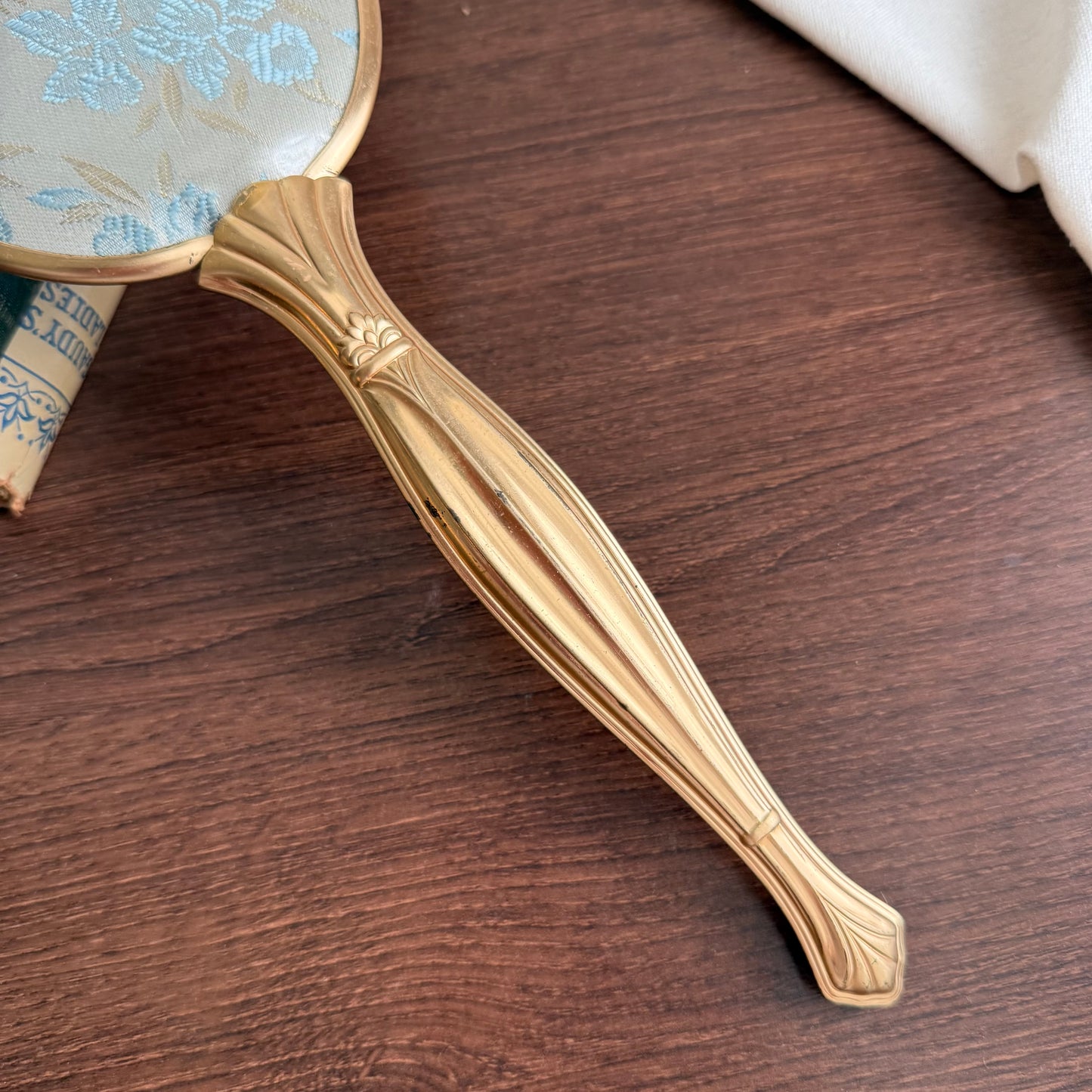 Vintage Gold and Blue lace hand mirror