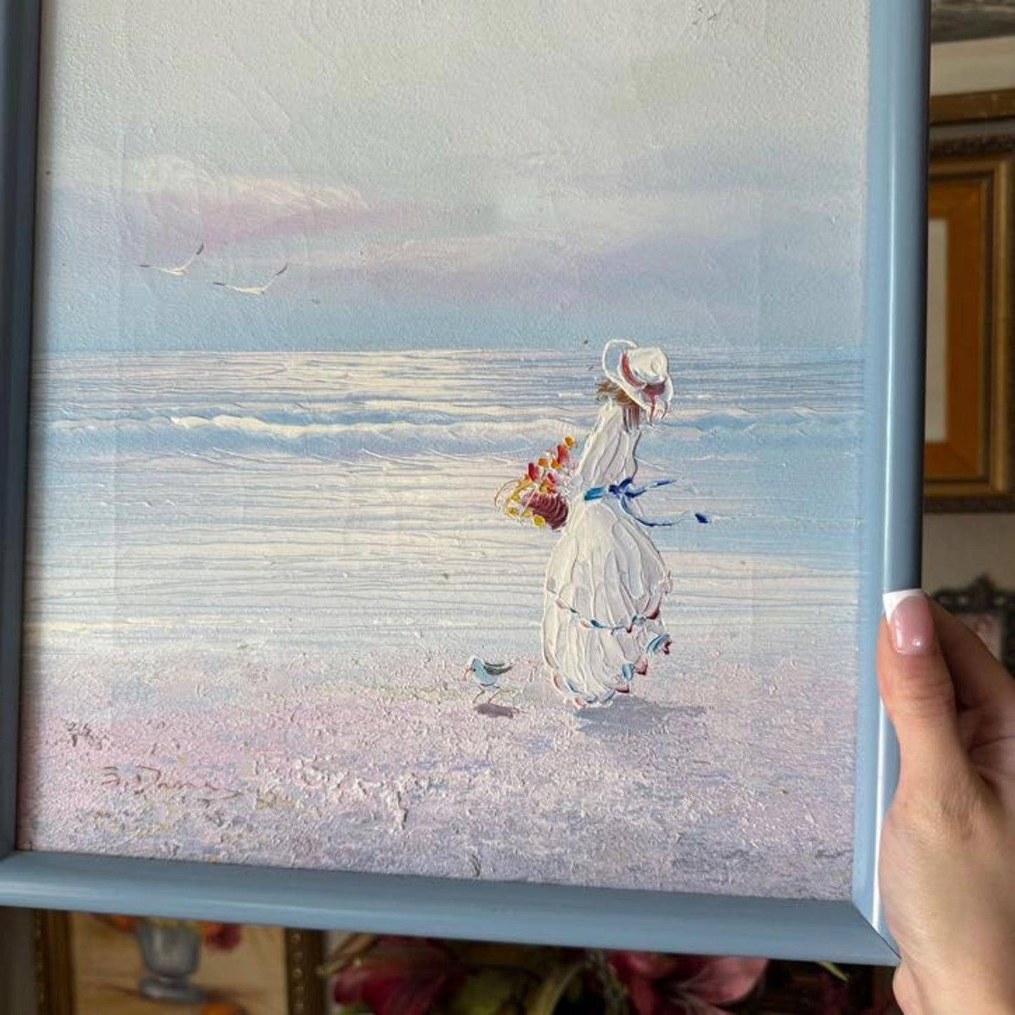 Girl at the Beach Vintage Painting
