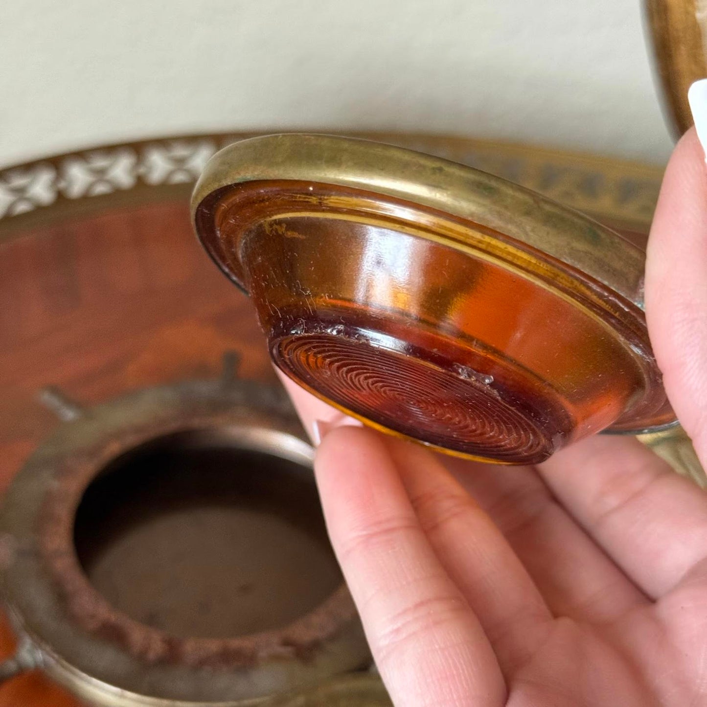 Vintage Ship Steering Wheel Amber Glass Coasters