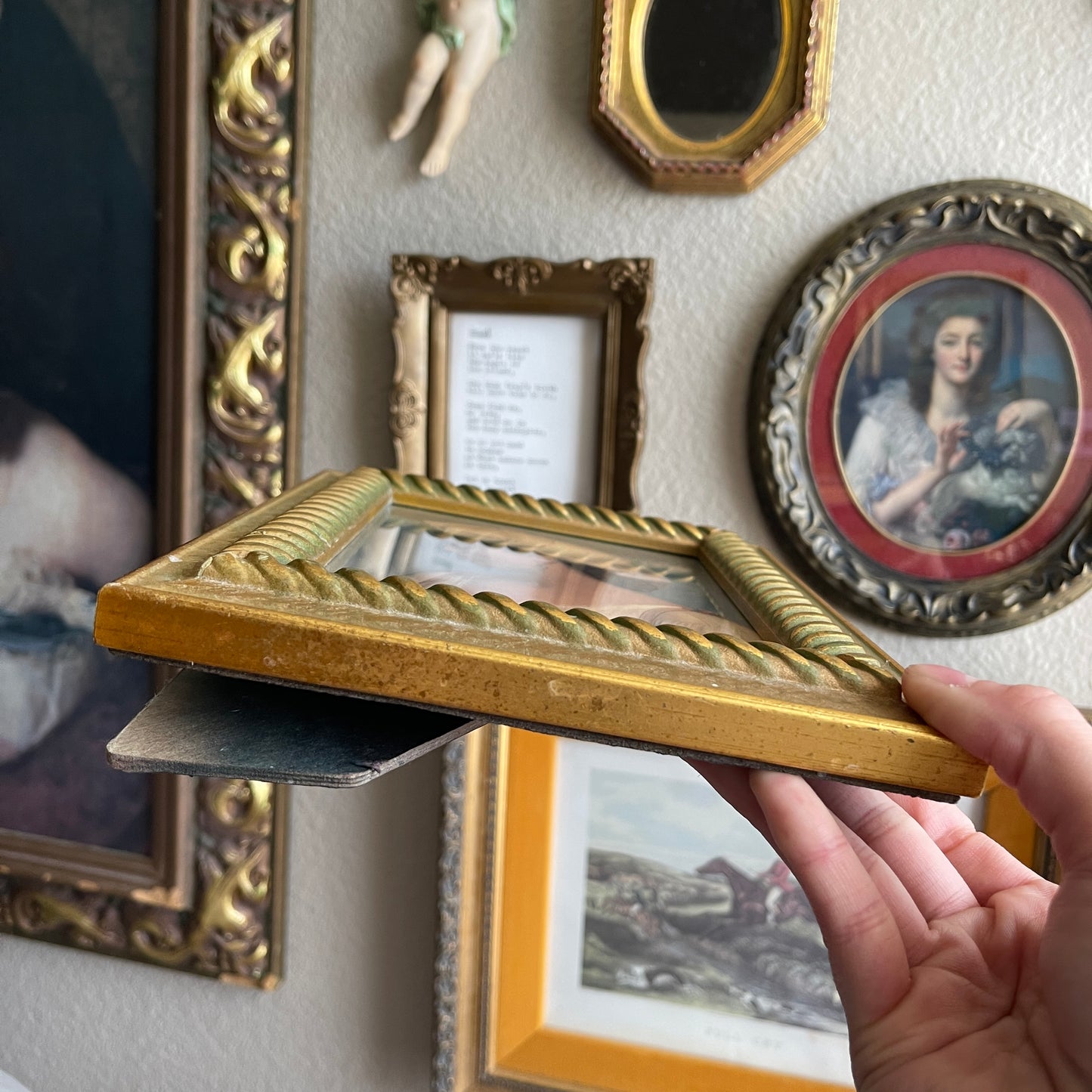 Vintage Style Woman looking down Portrait Framed