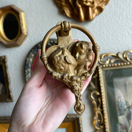 Vintage Brass Door Knocker with Couple Kissing