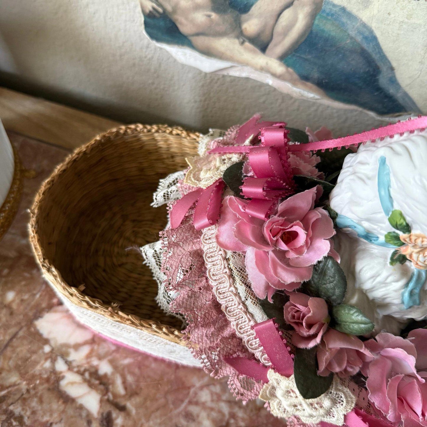 Vintage Handmade Persian porcelain cat Basket