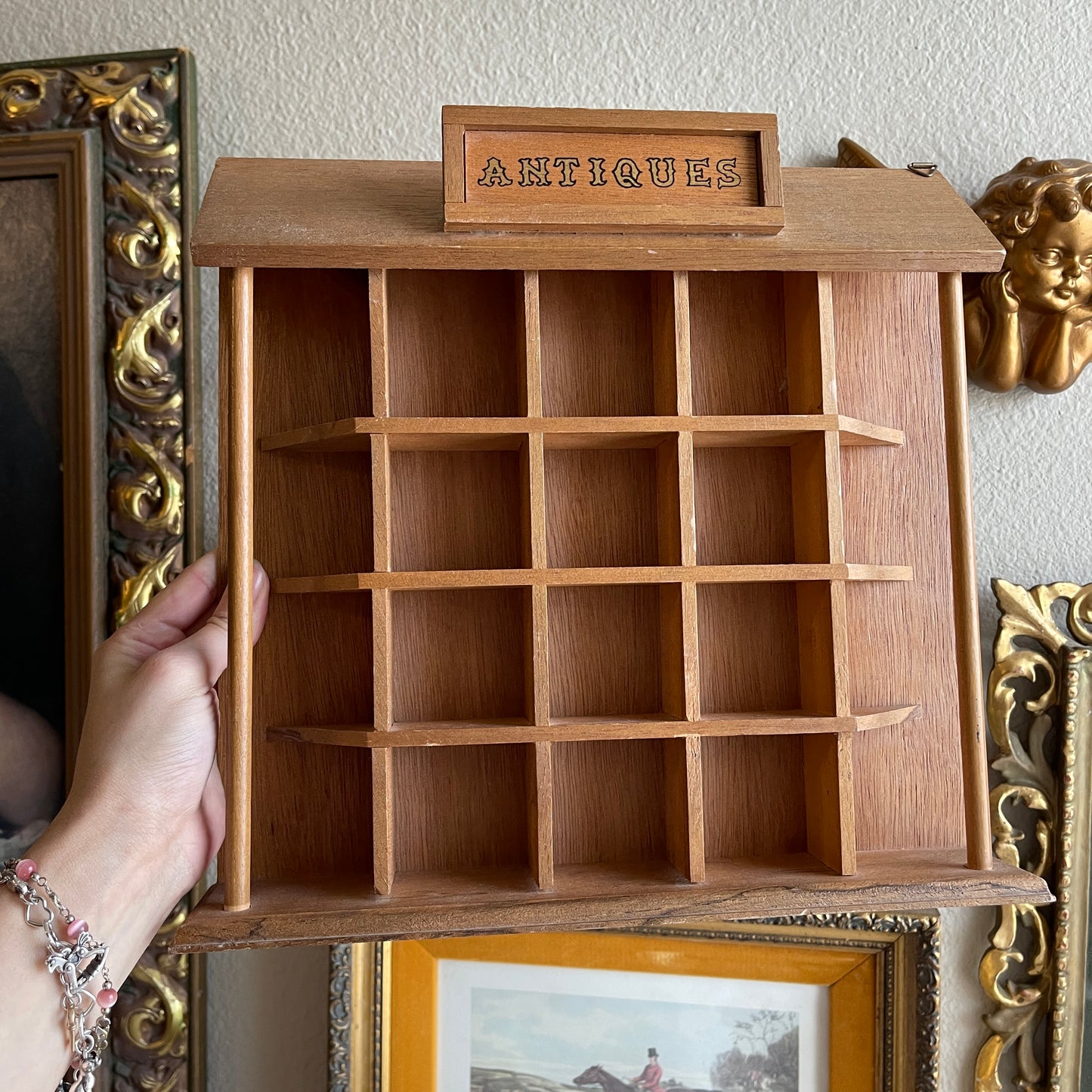 Vintage Wooden Cubby Collectibles Shelf