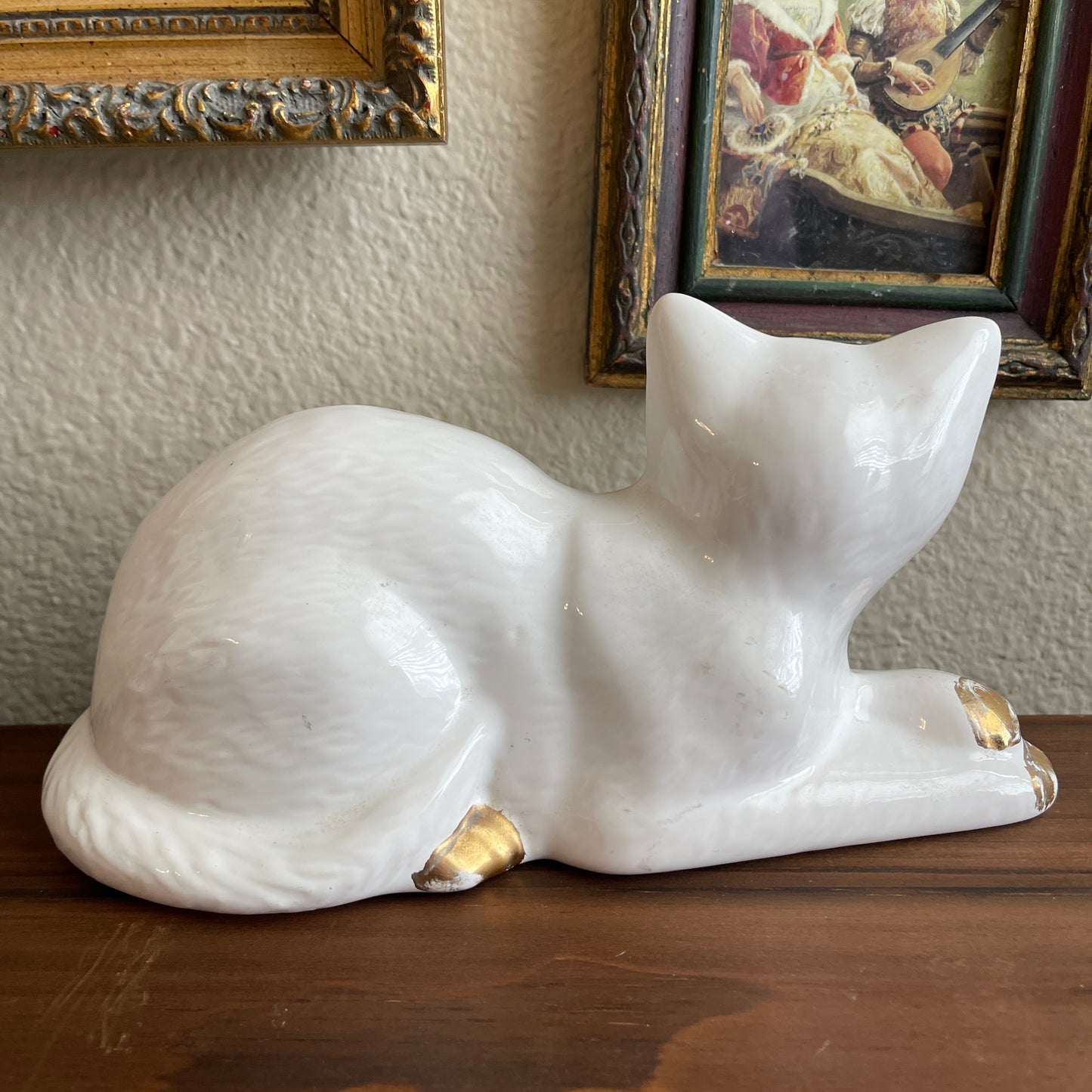 Vintage white ceramic cat porcelain figurine