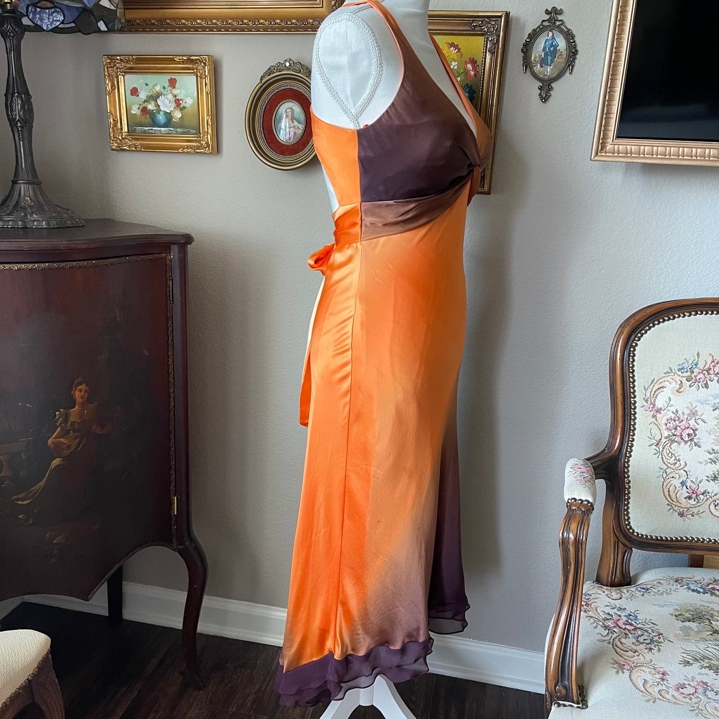 Caché Orange ombre brown/purple silk dress