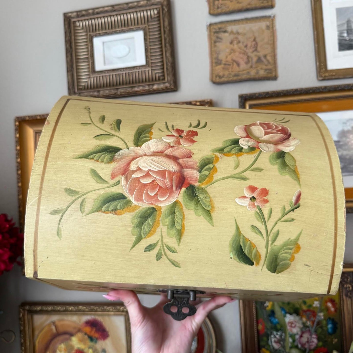 Vintage Floral Hand-Painted Dome Trunk