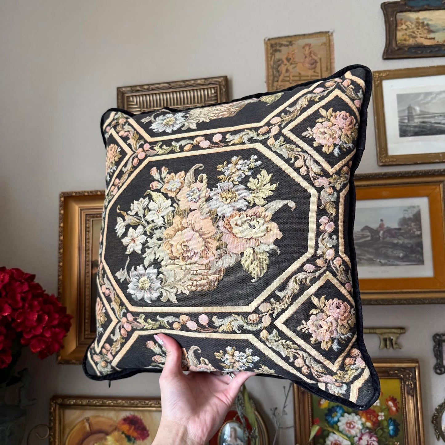 Vintage Floral Tapestry Pillow