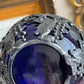 Vintage 1920's Silver Plated Bowl Basket with Cobalt Blue Glass Insert