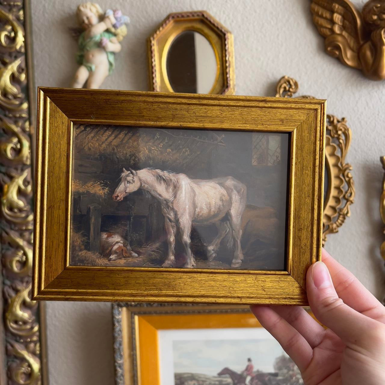 Vintage Style Horse and Dog in Barn art PRINT gallery wall