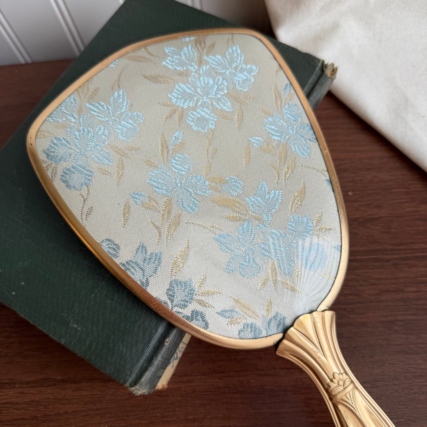 Vintage Gold and Blue lace hand mirror