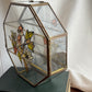 Vintage Glass & Brass Bird Floral Flower Jewelry Box