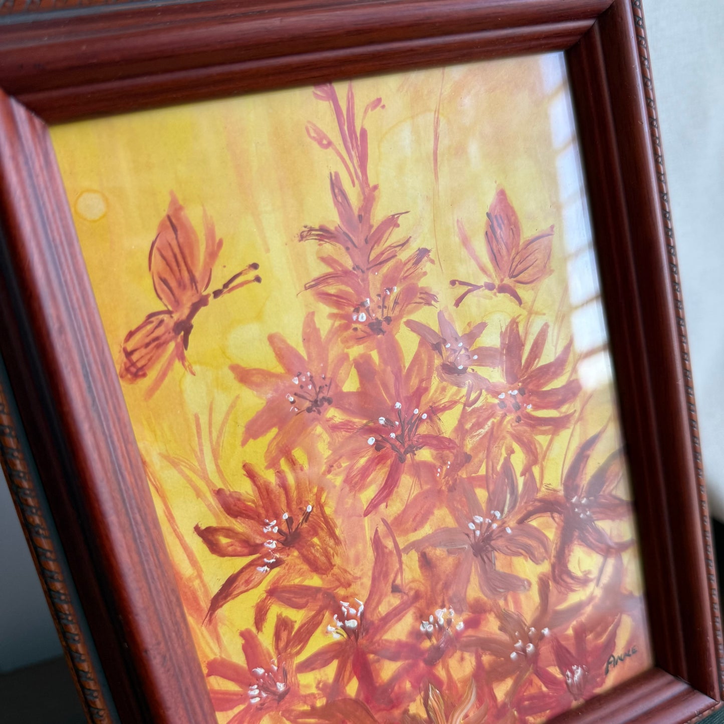 Orange Wild Flowers Painting Framed