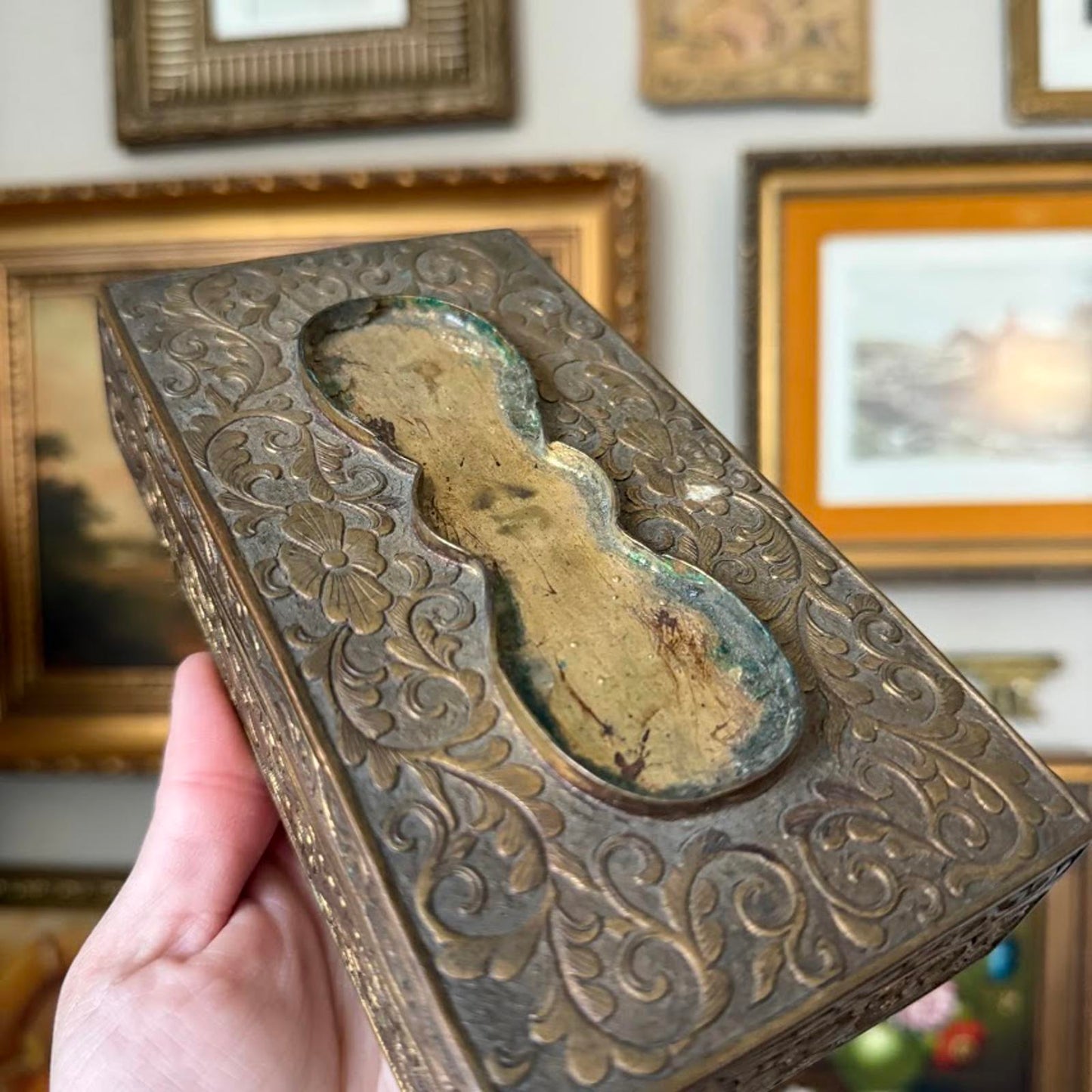 Vintage Metal Jewelry Box w/ Wooden Interior