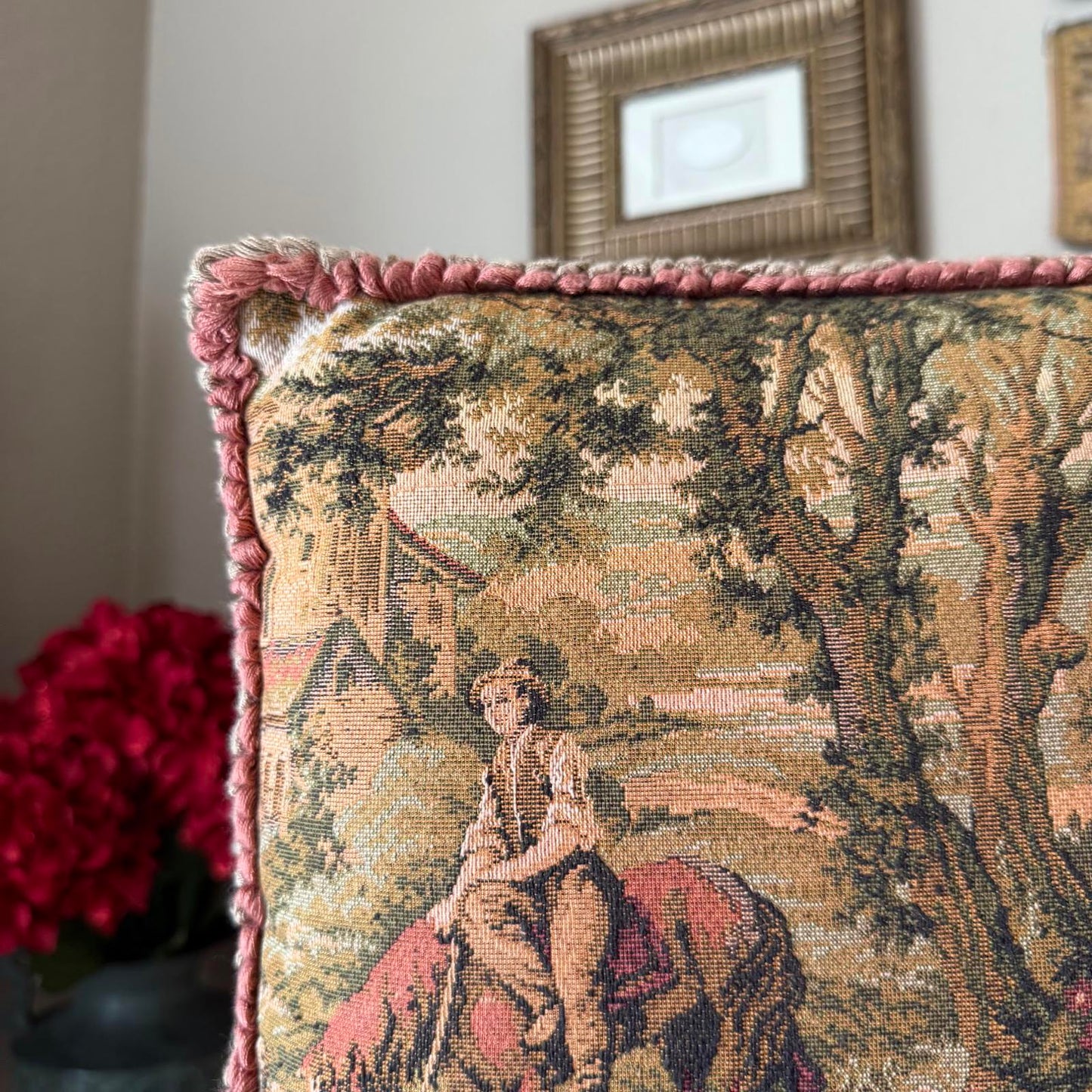 Vintage Needlepoint Tapestry Scenery Pillow