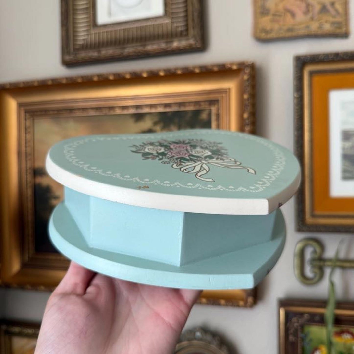 Vintage Wooden Heart Shaped Jewelry Box