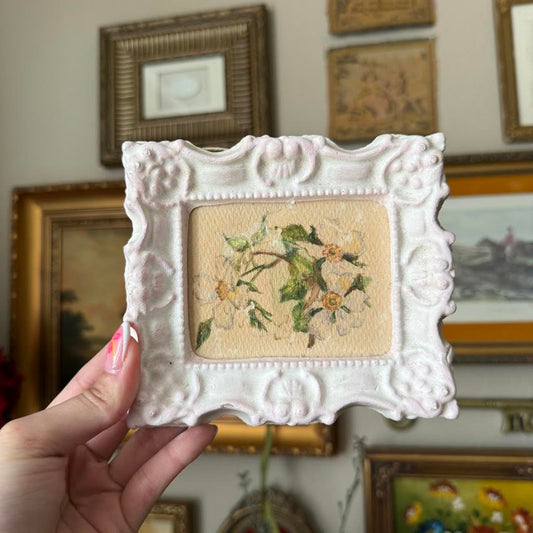 Vintage Plaster Frame with Original Floral Artwork