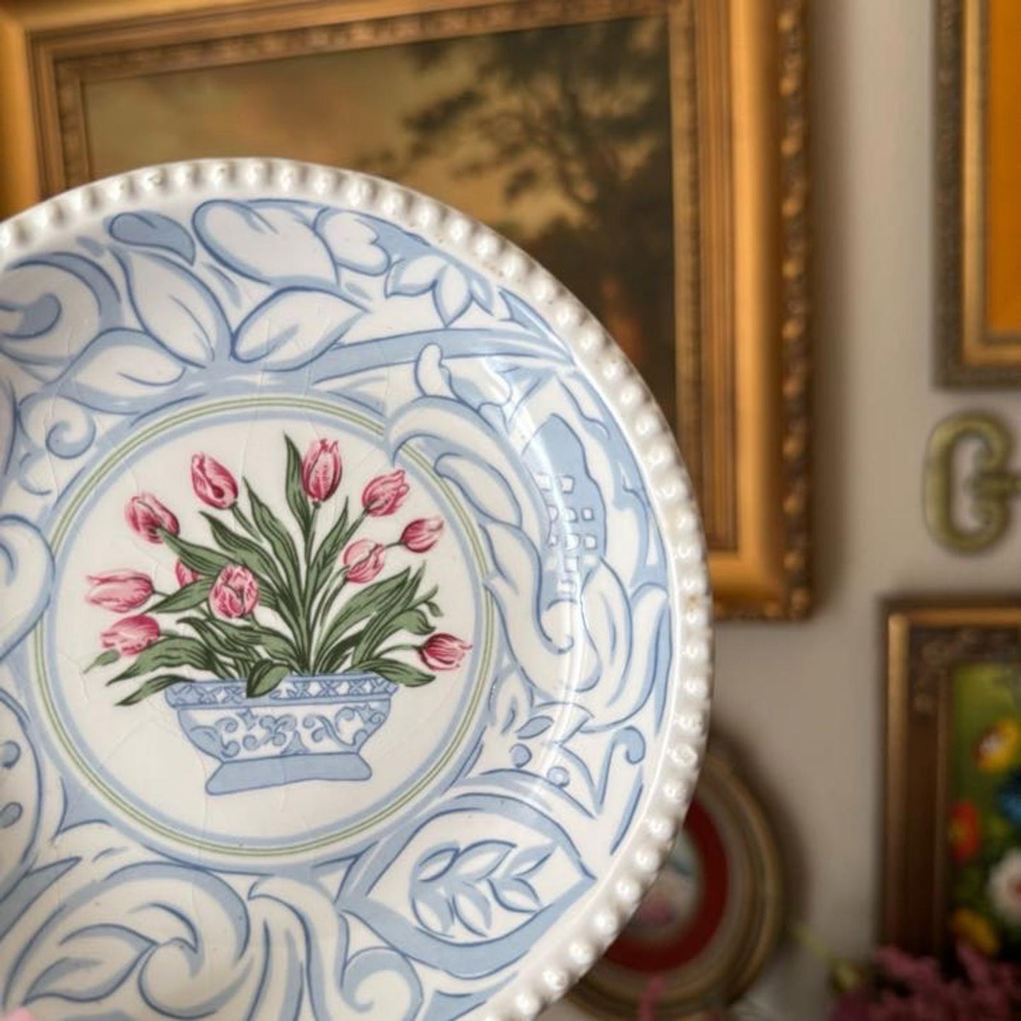 Vintage Floral and Blue Trinket Dish