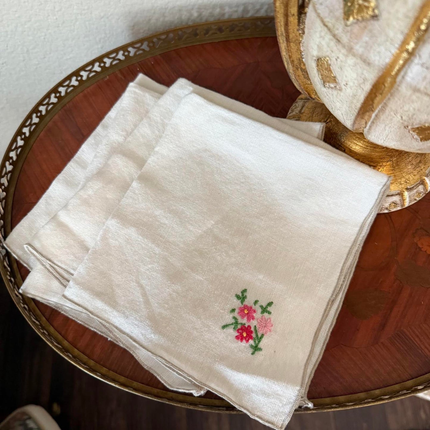Vintage Floral Embroidered Napkins