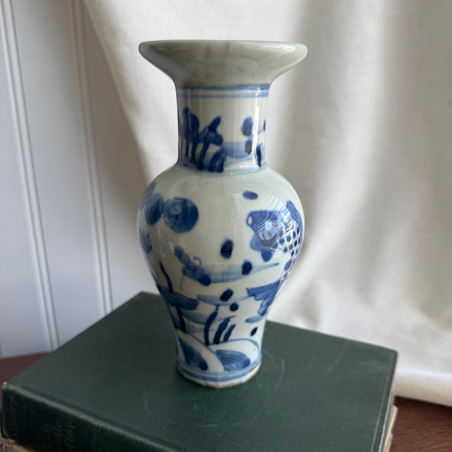 Blue and White Glazed Porcelain Koi Fish Painted Vase