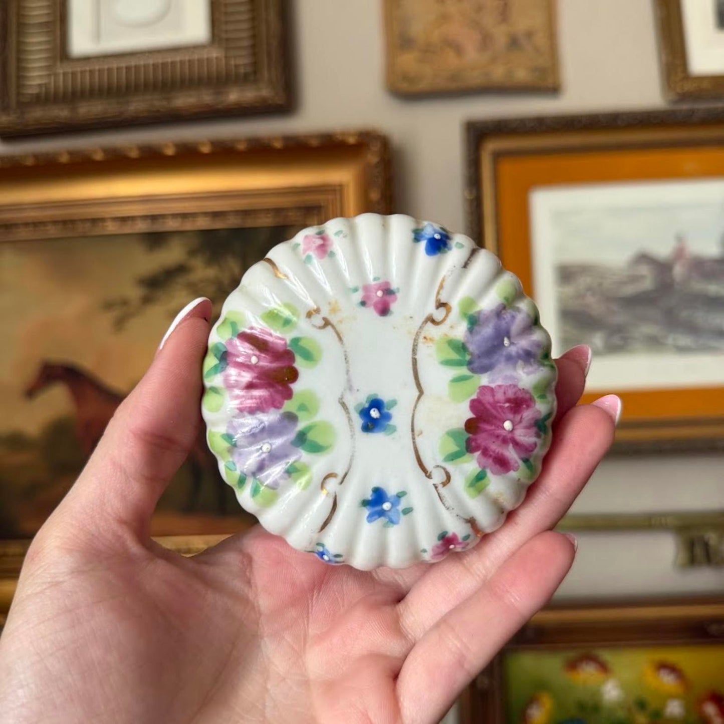 Vintage Floral Circle Trinket Dish