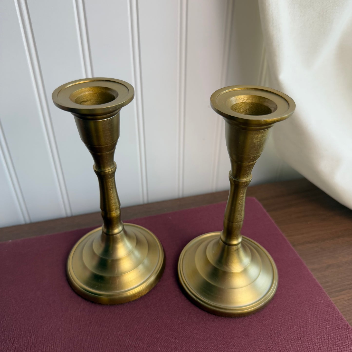 Vintage inspired set of 2 gold tone candle holders