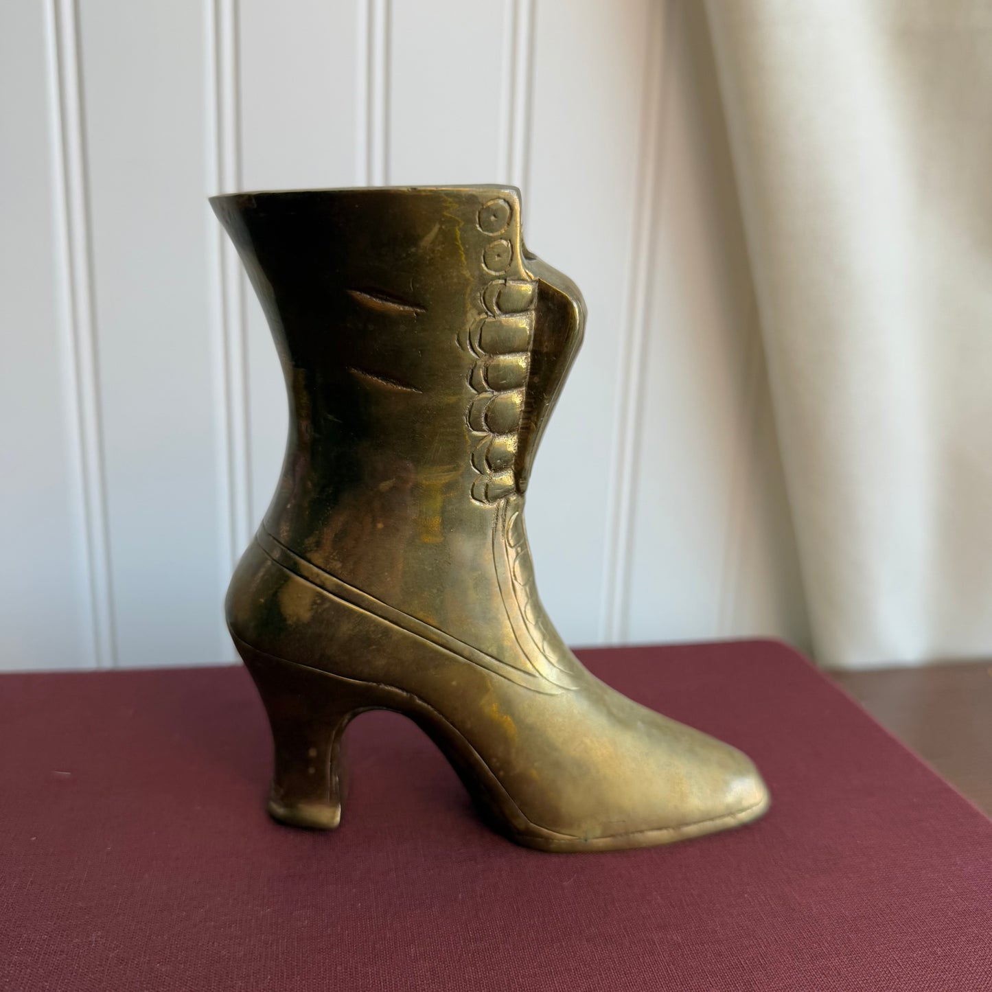 Victorian Gold Metal Brass Shoe with lace details