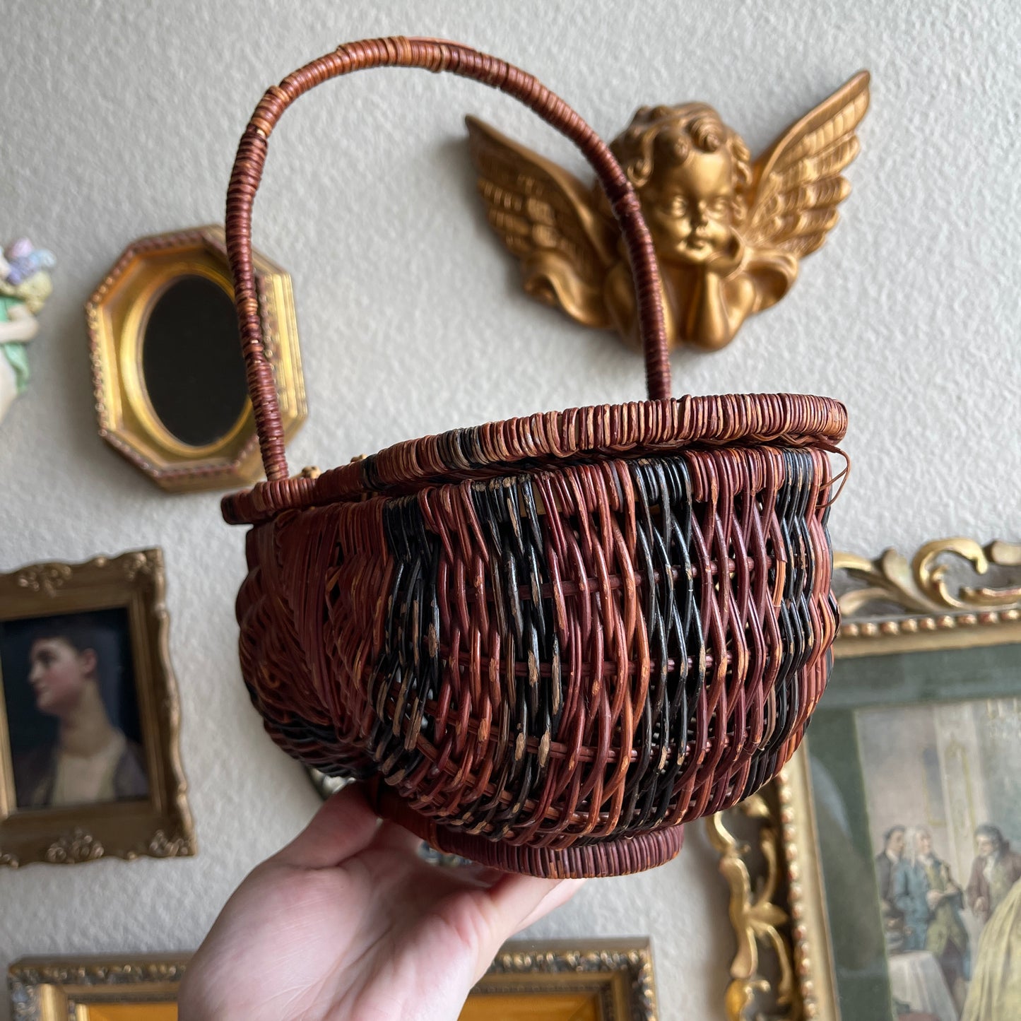 Vintage Farmhouse Flower Basket Double Lids Wicker basket