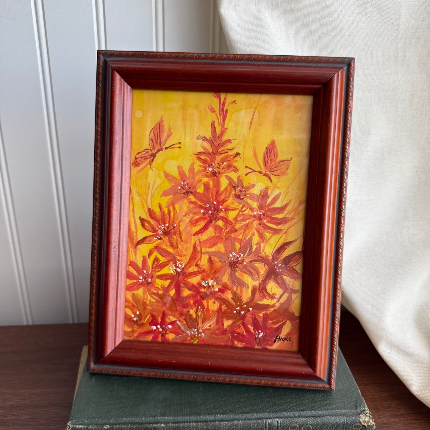 Orange Wild Flowers Painting Framed