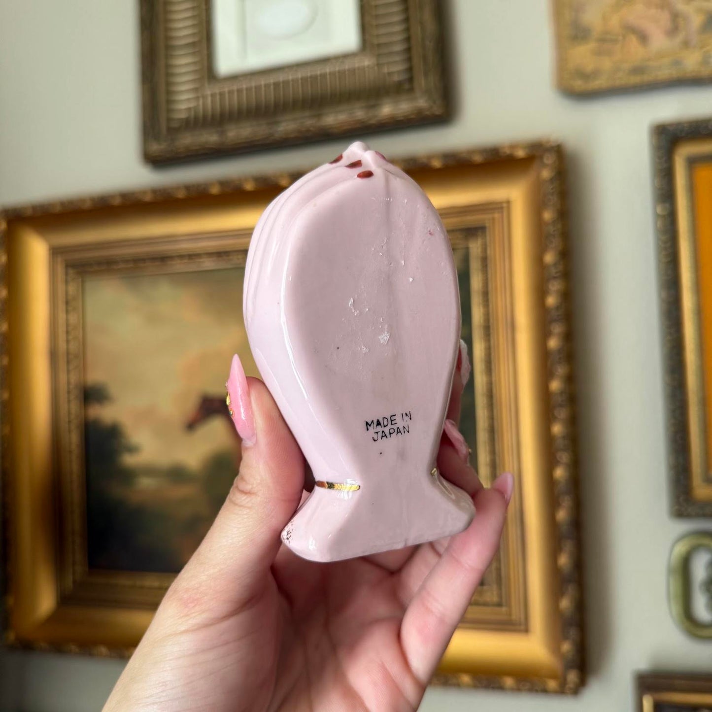 Vintage Purple Porcelain Hand Vase with Red Nails