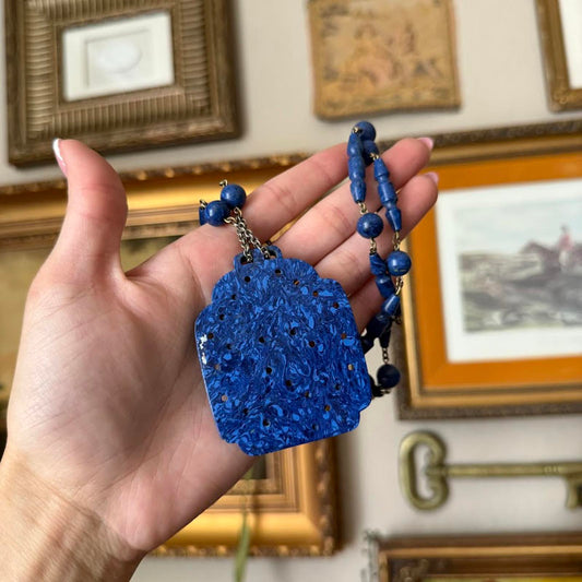 Vintage Blue Carved Necklace
