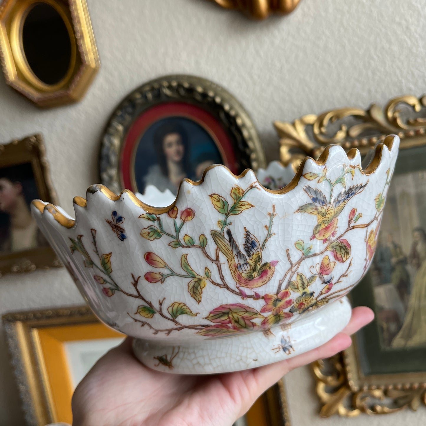 Vintage Chinese Porcelain with Birds Bowl/Planter