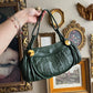 Faux leather deep green shoulder bag purse with gold detail