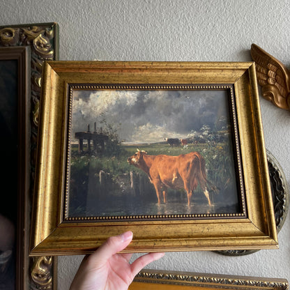 Vintage Inspired Cow scenery landscape art Print frame