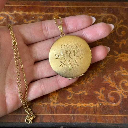 Vintage Bird engraved Locket necklace