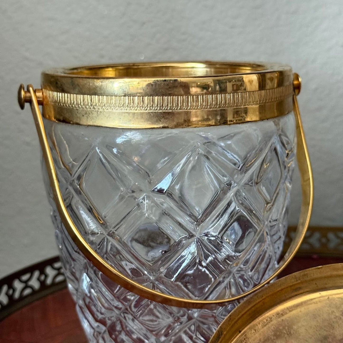 Vintage Glass Ice Bucket with Gold Detailing