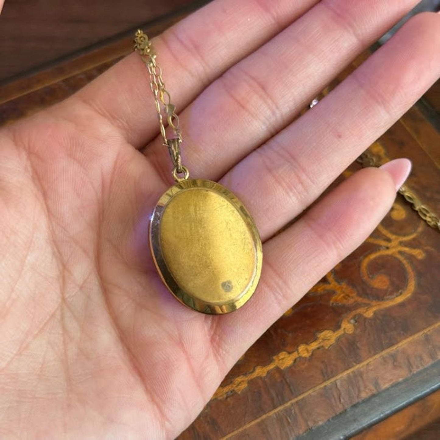 French Guilloche Enamel Locket Pendant with Hand Painted Rose