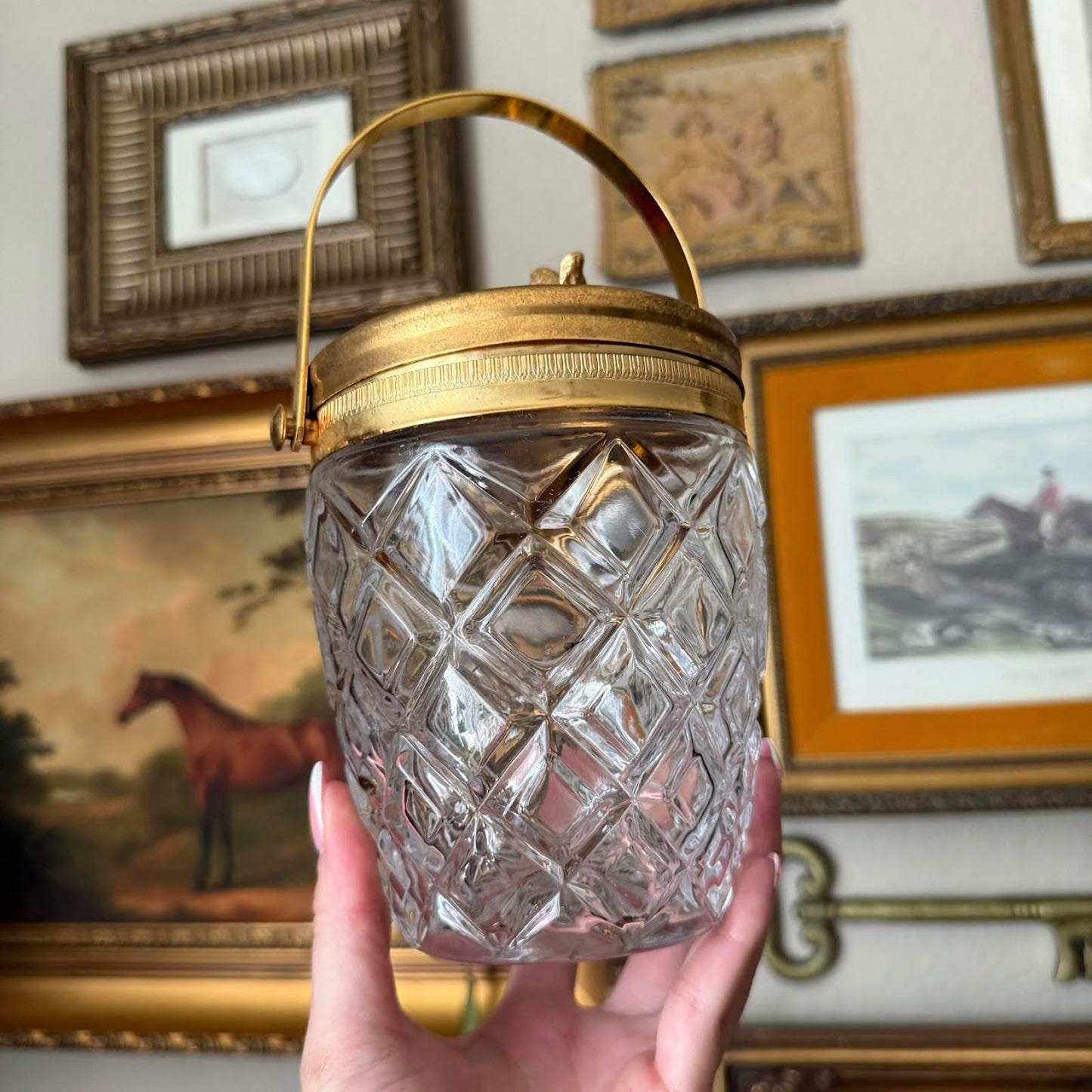 Vintage Glass Ice Bucket with Gold Detailing