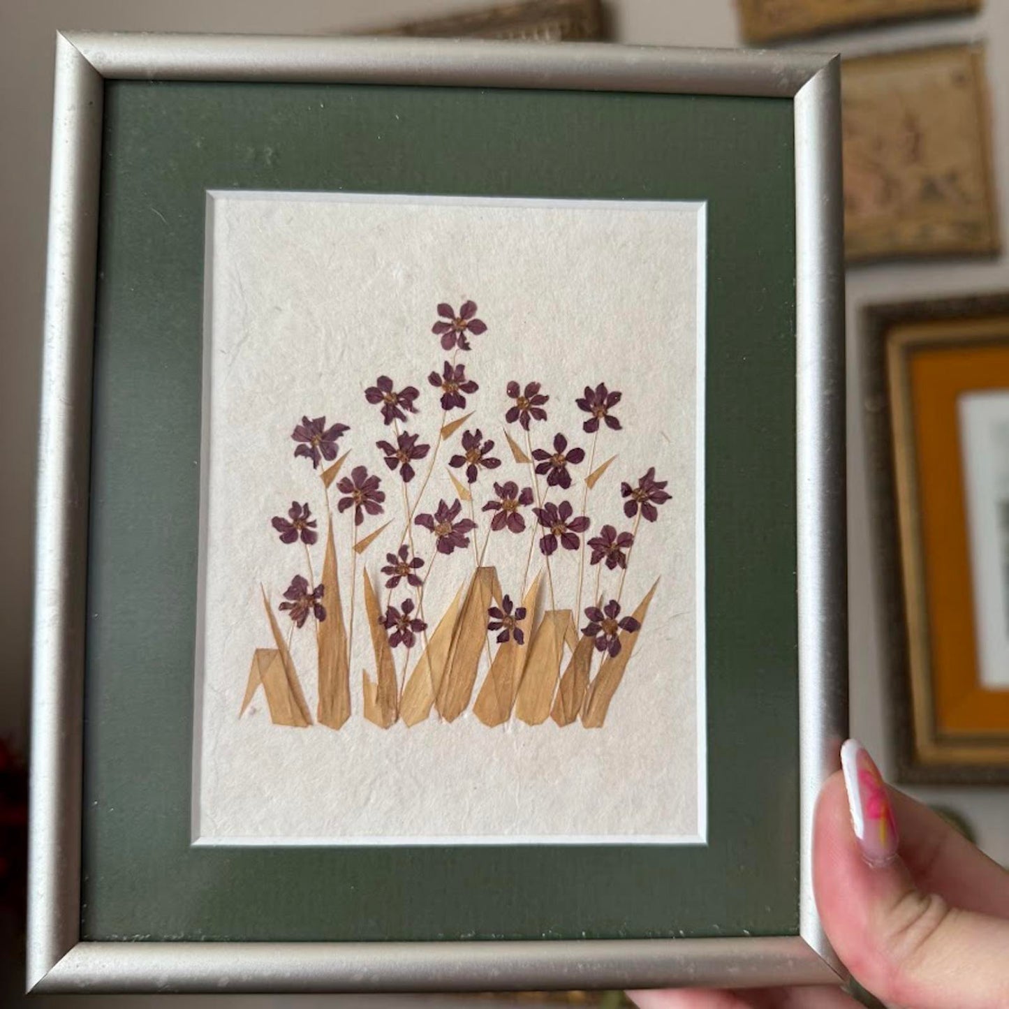 Vintage Small Metal Framed Pressed Flower Artwork
