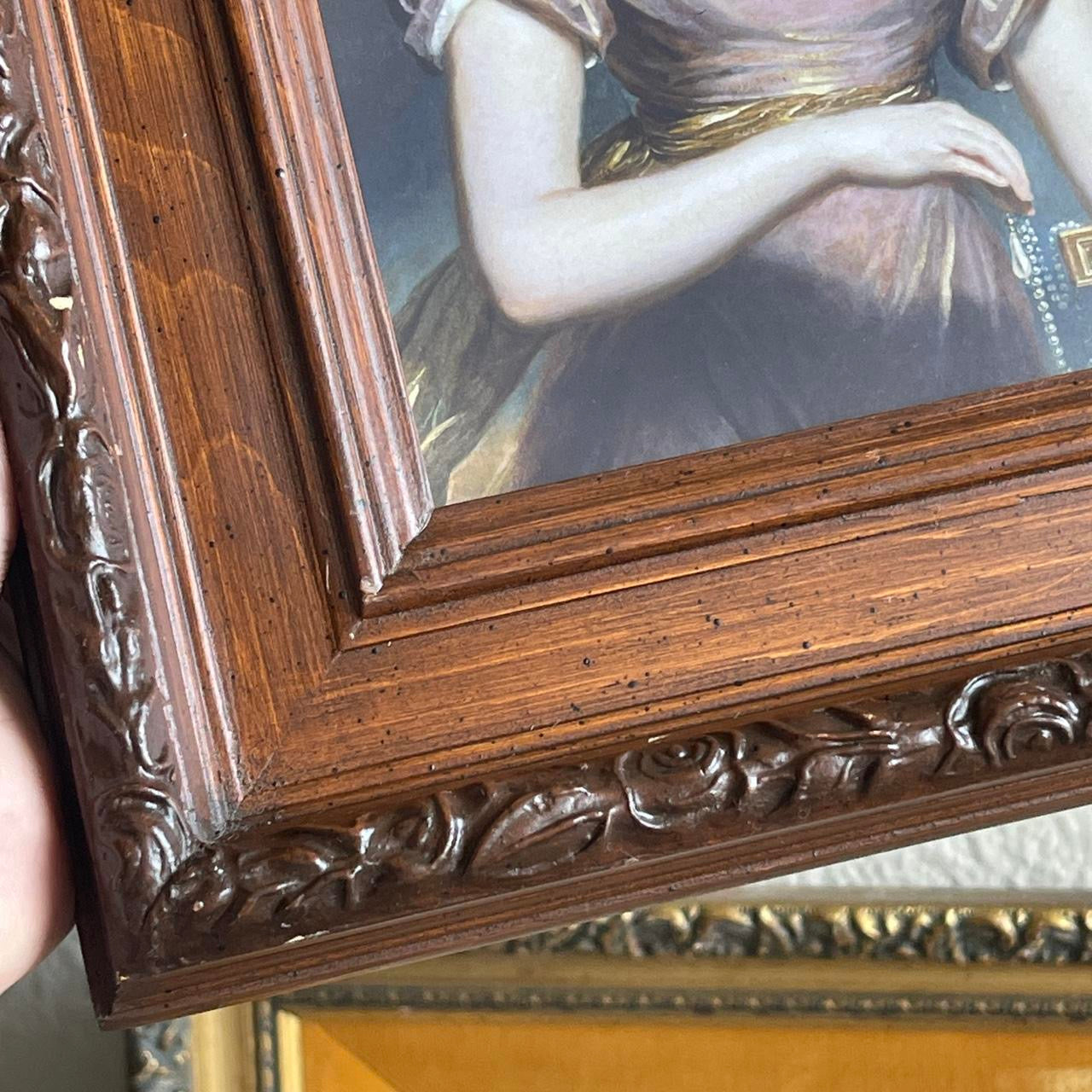 Vintage wood Frame with Woman Portrait with jewelry box framed